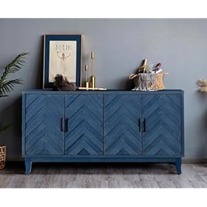 Mid-Century 4-Door Accent Cabinet Buffet Sideboard Vintage Style 3D Wave Stripe Deco Storage Cabinet Console Table for Dining Room Bedroom Kitchen Hallway Mid Century 4 Door Accent Cabinet Buffet Sideboard Vintage Style 3D Wave Stripe Deco Storage Cabinet Console Table for Dining Room Bedroom Kitchen Hallway