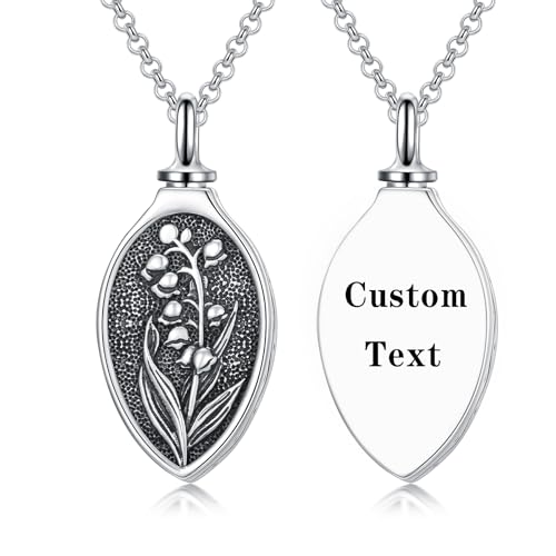 Personalized Teardrop Urn Necklace 925 Sterling Silver 12 Month Birth Flower Cremation Necklace for Ashes Memorial Keepsake Pendant Jewelry Gifts for Women