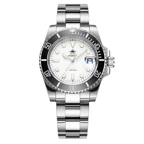 ADDIESDIVE Quartz Dive Watches for Men Water Resistant 200 M Mens Wrist Watch Luminous White Dial Analog Stainless Steel
