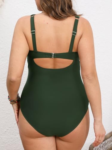 CUPSHE Plus Size Women‘s One Piece Bathing Suit V Neck Swimsuit Back Hook Adjustable Straps Hollow Swimwear2