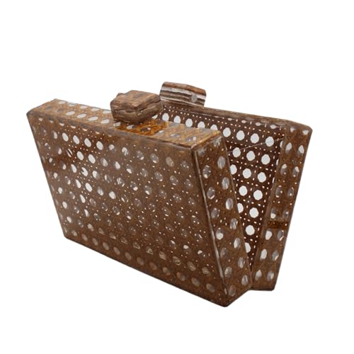 Image of RomanticDesign Women Acrylic Handbag Rattan Woven Pattern Square Box Crossbody Handbag Shoulder Bag Chain Purse