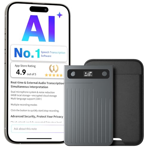 Image of AI Voice Recorder, AI Note Taker 64GB with App Control, AI Technology Transcribe & Summarize Free, 121 Languages, Audio Recorder Device for Meetings & Calls, Ultra-Slim /Display, Magnetic Case, Grey