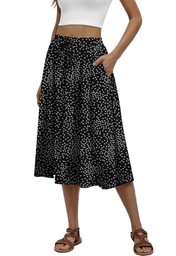 Black Polka Dot Pleated Midi Skirt