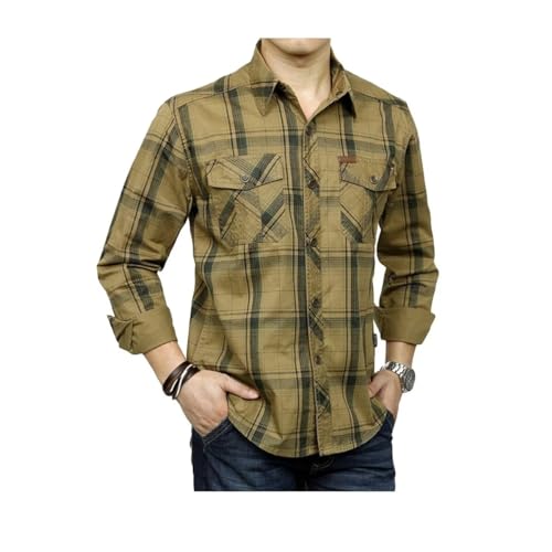 Hbufnha Men's Casual Shirt Business Shirts Button Down Quick Dry Work Trucker Plaid Shirt
