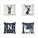 Housse de Coussin Cerf bleu nordique Taie d'oreiller Décoratives Lot de 4 en Coton et Lin Carré Housse De Coussin pour Chambre de Salon Lit Voiture De La Maison Canapé Home Decor 40x40cm/16x16in