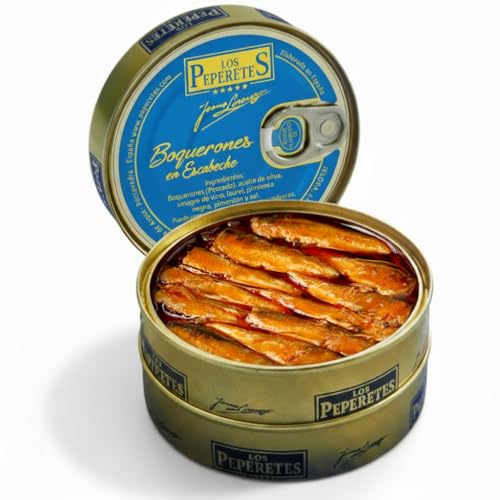 LOS PEPERETES Boquerones en Escabeche 120 g | Conserva Gourmet Gallega | Boquerones Pequeños del Atlántico en Aceite de Oliva y Vinagre Natural | Elaboración Artesanal | Sabor Tradicional de Galicia
