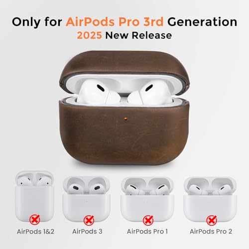 Image of for AirPods Pro 3 Case 2025, Handcrafted Crazy Horse Leather Cover | Top Grade Vintage Protective Case with Lanyard, Unique Patina, MagSafe Ready,Compatible with Apple AirPods Pro 3rd Generation