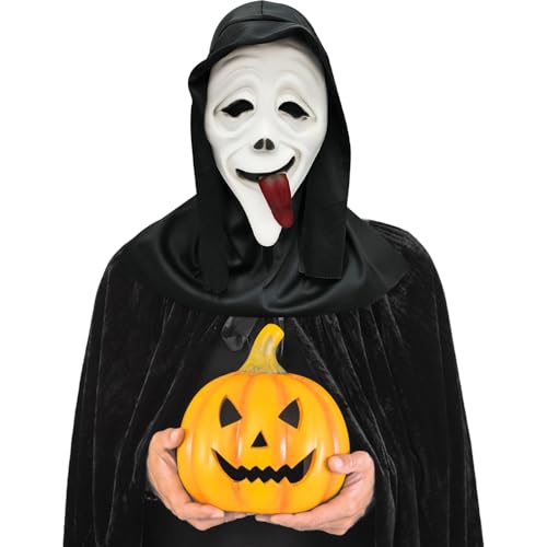 GreenYeah Halloween máscara de fantasma, máscara Ghostface, máscara de grito de Halloween, máscara de creme de látex, Ghostface máscara de filme de terror, língua fora máscara Ghostface