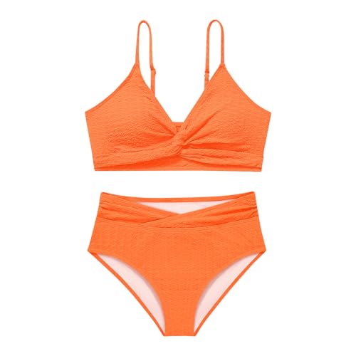 Image of Girls Swimsuit Solid Bathing Suit 2 Piece Twist Cross Adjustable Straps Soft Lining Bikini for Teen Girls with Chest Pad
