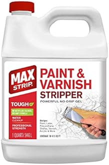 Max Strip Paint & Varnish Stripper 32oz - Paint Stripper for Multiple Layers of Acrylic, Latex, Oil & Water-Based Paints, varnishes. for Wood, Metal, Masonry, Plaster, Tile, molding.