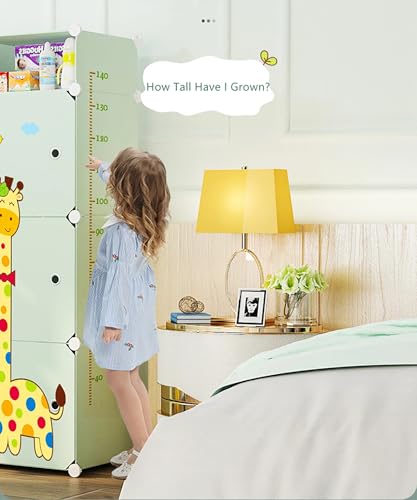Image of Kids Plastic Collapsible Wardrobe Organizer for Storage | Cute Cartoon Design | Heavy Duty Cloth Organizer for Storage | Easy to Assemble | Perfect for Kids Room & Home (Green-P4)