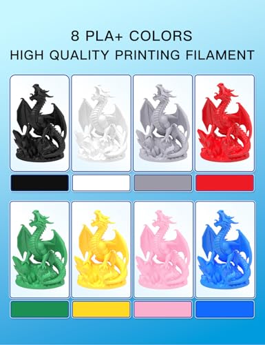 Image of PINBALL PLA+ 3D Printer Filament 1.75mm, 8 Colors PLA Plus 3D Printing Filament, Fit for Most FDM 3D Printers, 8 KG, Black+White+Grey+Red+Green+Yellow+Pink+Blue