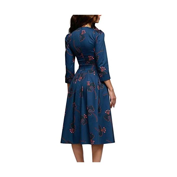 Simple-Flavor-Womens-Floral-Evening-Flare-Vintage-Midi-Dress-34-Sleeve Simple Flavor Women's Floral Evening Flare Vintage Midi Dress 3/4 Sleeve (0658BL, M)
