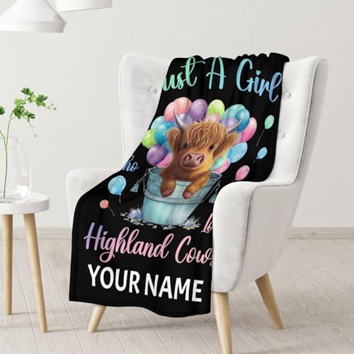 Personalized Highland Cow Blanket Gifts with Name - 30x40 Inches Cute Throw Blanket for Girls - Colorful Soft Fuzzy Blankets for Couch & Office
