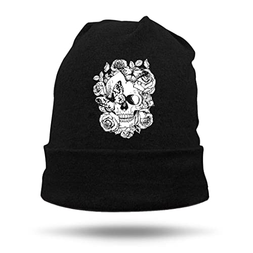 Skull Skeleton Beanie Hats For Men Women Unisex Winter Warm Stretch Slouchy Butterfly Knit Hat Flower Skull Cap Black #TOP12
