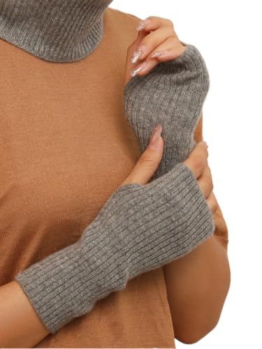 Prettystern Rippstrick Damen Kaschmir Fingerlose Pulswärmer HandStulpen Cashmere Grau Halb-Handschuhe Grau Mittelgrau