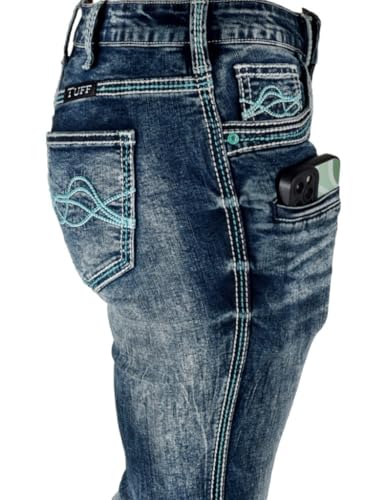 Cowgirl Tuff Western Jeans Womens Turquoise Hurricane Med Wash JTUHBC3