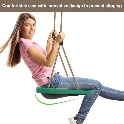 Image of SELEWARE Heavy Duty Swing Seat for Adults Kids Tree Swing with Weather Proof Ropes Swing Set Accessories for Backyard Patio Garden Playground, Height Adjustable Green