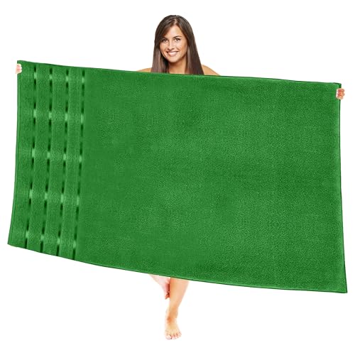 Image of Elegant Comfort 100% Turkish Cotton 4 Lines Viscose Stripe Jumbo Bath Towel -Hotel Spa Quality Extra Large 35 x 70 Inch Bath Towel Ultra Soft, Super Absorbent Quick Dry Large Bath Towel, Emerald Green