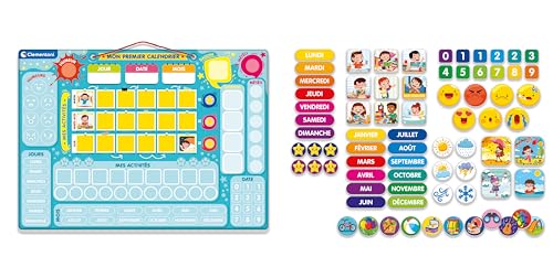 Clementoni | Mon Premier Calendrier Magnétique pour Enfants 4-6 Ans | 70 Magnets | Apprentissage Jours, Mois, Saisons, Météo, Humeurs | Autonomie et Vocabulaire | Idée Cadeau