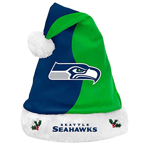 FOCO H10NF17 NFL Seattle Seahawks Plush Holiday Santa Hat CapPlush Holiday Santa Hat Cap, Team Color