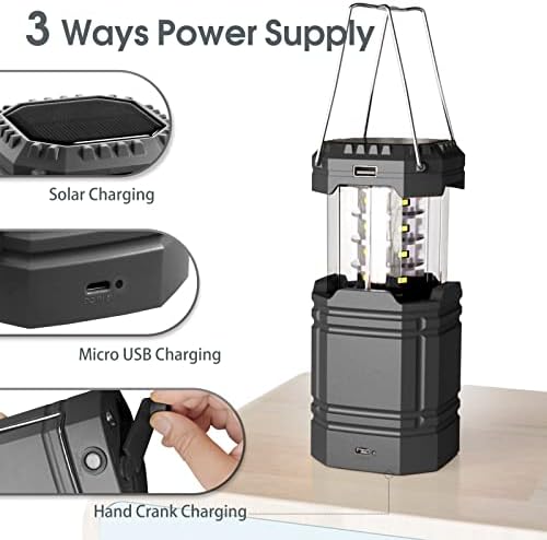 Solar Camping Lantern, 3000mAh Rechargeable Hand Crank LED Flashlight, Ultra Bright Tent Light, Portable USB Charger, Outdoor Electronic Lamp for Emergencies