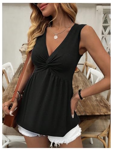 SOLY HUX Women's Peplum Tank Top Twist Front V Neck Sleeveless Babydoll Summer Going Out Tops3