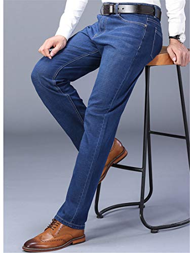 Andongnywell Men's Straight Stretch Motion Denim Pants Thick Stretch high Waist Straight Leg Jeans Trousers3