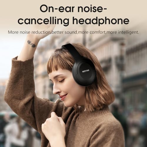MZYMI Wireless Over Ear BT Headphones, Active Noise Cancelling Headphones, 100H Play Time Bluetooth Headphone with Microphone for Work, Gym, Travel, Game, Black - Image 3
