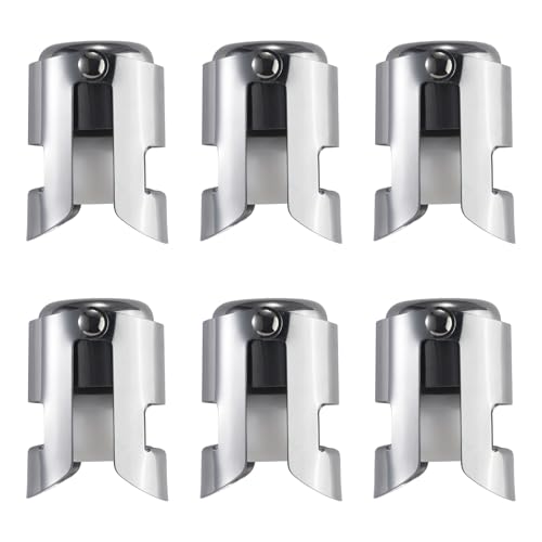 Foonary 6 tapones de acero inoxidable para botellas de champán, para champán, cava, vinos espumosos, prosecco, tapón para botellas de vino, tapón de botella, cierre a prueba de fugas