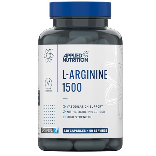 Applied Nutrition L-Arginine Capsules - 1500mg High Strength L Arginine Per Serving Nitric Oxide Booster for Workout & Performance (60 Servings)