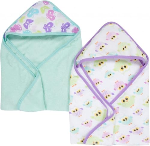 Image of Baby Hooded Bath Towel - Super Soft Terry Cloth with Muslin Hood - Naturally Absorbent for Quick Drying - Gentle, Durable, & Long-Lasting - Perfect for Newborns & Infants (Butterflies & Owls, 2-Pack)