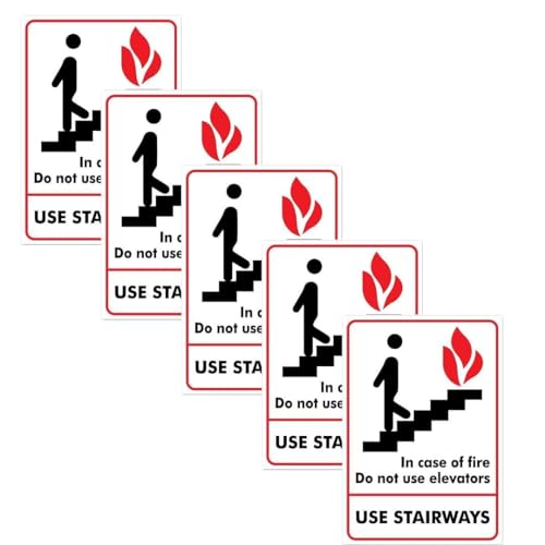 Image of CVANU Use Stairways Warning Safety Self-Adhesive Waterproof PVC Vinyl Sign Sticker Size (11.7inchX8.3inch) Pack of 5