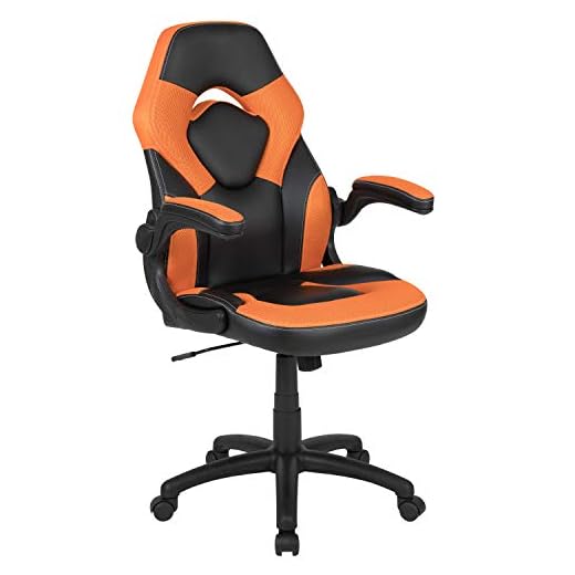 Flash Furniture X10 Silla de juegos, carreras, oficina, ergonómica, para PC, silla giratoria, ajustable, con reposabrazos abatibles, LeatherSoft naranja/negro, poliuretano