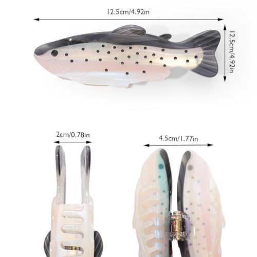 Fish Hair Claw Clip, 5 Inch Pearlescent White with Dots, Metal Spring Grip, Hair Accessory for Women