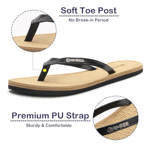 Ampeo Flip Flops For Women Comfortable Lightweight Beach Quick-Dry Thong Flat Sandals,Black,Size 9 thumb #1