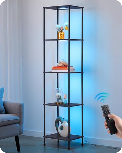 Image of EDISHINE RGBW Floor Lamp with 5-Tier Display Shelf, 3 Modes Remote, Black | RGBW, Adjustable Brightness & Color Temperature, 3 Lighting Modes, Stable for Living Room, Bedroom, Study