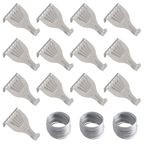 Image of Picture Hanging Kit 13Pcs Picture Rail Hooks with 3 Rolls 3M Picture Wires Silver Picture Rail Hanging Hooks Picture Display Hanging System Accessories for Wall Picture, Exhibition