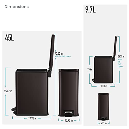 Home Zone Living 12 Gallon And 2.5 Gallon Kitchen Trash Can Combo Value Set, Slim Body Stainless Steel Design, 45 Liter And 9.7 Liter Capacity, Black #TOP6