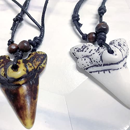 Hyxitvcg 2 Pcs Shark Tooth Necklace For Boys Men, Boys Shark Teeth Necklace, Resin Shark Tooth Pendant Necklace, Adjustable Beach Surfer Necklace, Shark Party Favors For Men Boys #TOP1