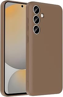 Elfia Samsung Galaxy A55 ile Uyumlu Silikon Kart Bölmeli Kamera Korumalı Kılıf, Vitra Kahverengi