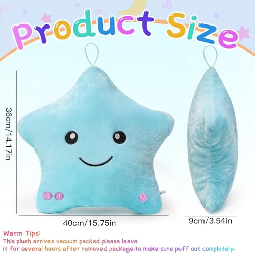 Image of Subao Sensory Toys for Kids with Autism,14 inch Soft Toddler Pillow With Light &Music,Plush Star Night Light,Light Up Adhd Autism Sensory Products,Birthday Xmas Easter Gifts for Boys 3 4 5 6 7 8 9 10 Blue
