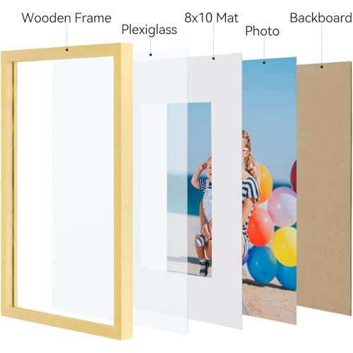 Vittanly 11x14 Picture Frame Set of 3, Display Pictures 8x10 with Mat or 11x14 without Mat for Wall Mounting, Photo Frames for Home Decor, Engineered Wood, Gold — view 6