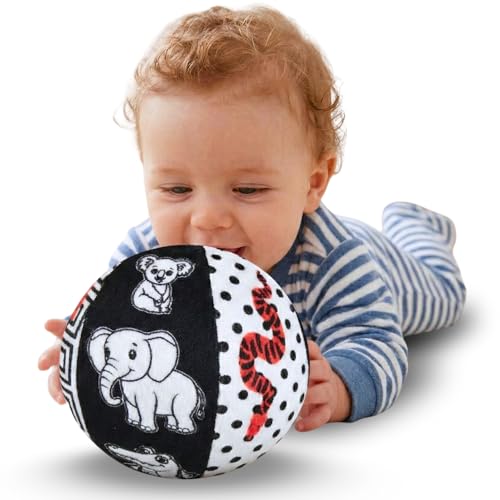Image of Seraphina High Contrast Sensory Toy Soft Ball for Babies & Infants - Newborn Visual Stimulation, 14 Flash Card Like Animals | Observation Skills, Gifts for 0 to 18 Months, Black and White