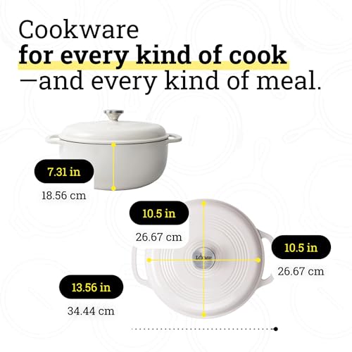 Lodge Essential Enamel Cast Iron Dutch Oven 6 Quarts - Perfect for Bread Baking, Braising, Marinating & Slow Cooking, Features Moisture-Sealing Lid & Dual Handles, Kitchen Essentials, Oyster White