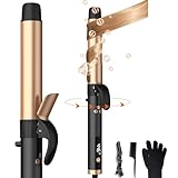 Rotating Curling Iron, 5 Temperature 1 1/4 in Automatic Curling Iron, Double Voltage 360° Rotating Auto Curling Wands, 1H Auto-Off & 30s Fast Heat Self Curler Travel Hair Styling Tools