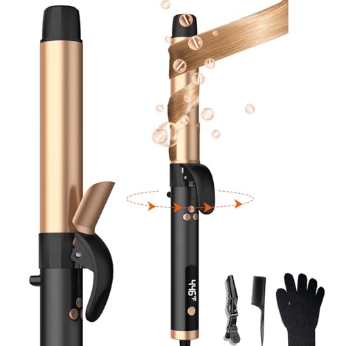 Boucleur a cheveux automatique fer à boucler rotatif pour cheveux longs, fer a friser avec écran LCD, large diamètre de 32 mm et rotation à 360°, 140-220 °C