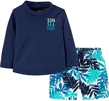 Simple Joys by Carter's Toddler Boys' Swimsuit Trunk and Rashguard, Navy, Tropical, 3T