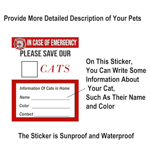 Image of Emergency Pet Rescue Stickers - in Case of Emergency Save My Cat - Fire Safety Alert Window Decals for Home or Car - 4 Pack - Weatherproof Durable Vinyl