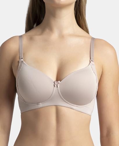 Image of Jockey 1816 Women Wirefree Padded Soft Touch Microfiber Elastane Stretch Full Coverage T-Shirt Bra with Lace Styling